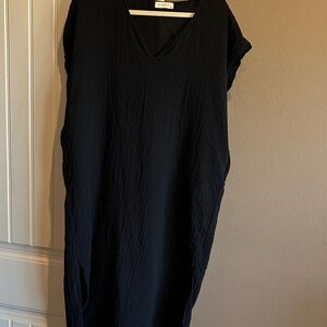 Black V-Neck Dress Oversized Gauze Dress